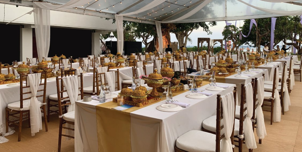 Ocean-view resort garden prepared for a private destination celebration, ideal for intimate luxury weddings Sanur Bali.