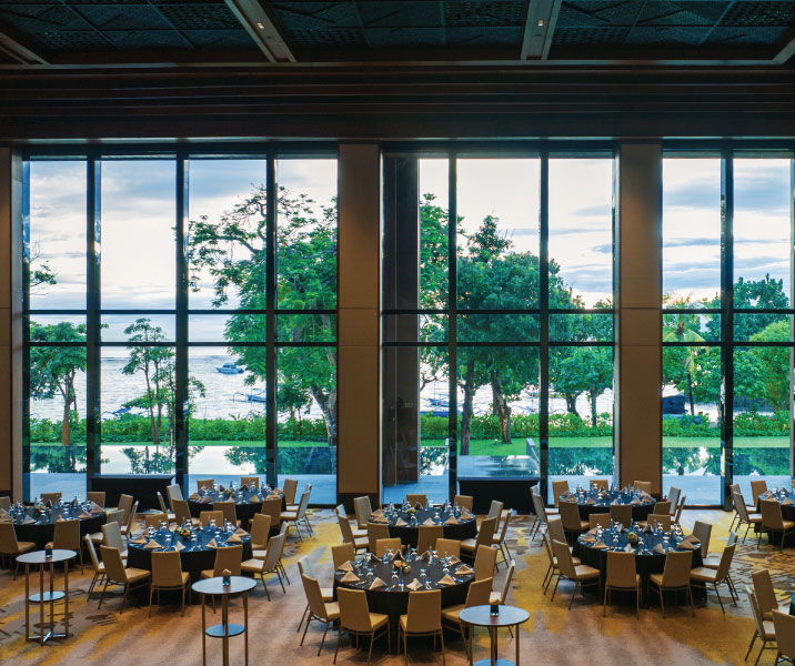 Ocean-view resort garden prepared for a private destination celebration, ideal for intimate luxury weddings Sanur Bali.