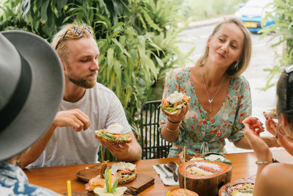 Outdoor garden seating at breakfast restaurants in Sanur Bali
