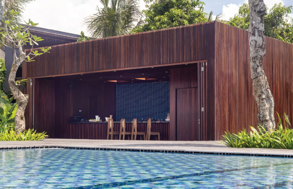Outdoor garden seating at cafes in Sanur