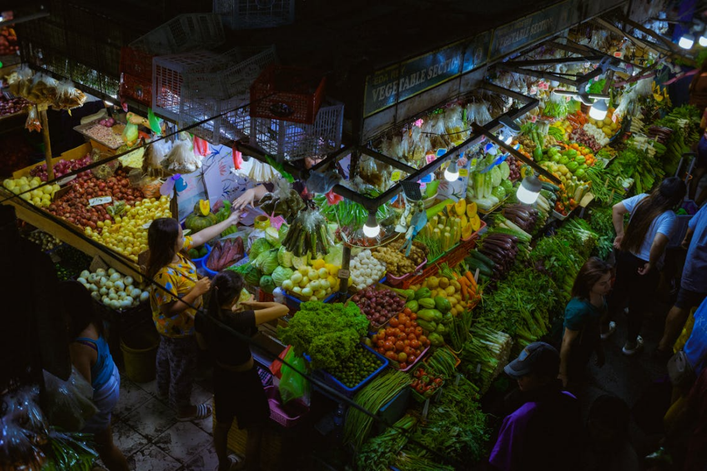 Travelers exploring the vibrant night market in Sanur Bali